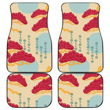 Red Bonsai Gray Sun Japanese Pattern Front And Back Car Mats