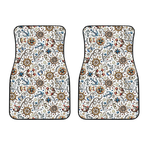 Cute Nautical Steering Wheel Anchor Pattern Front Car Mats