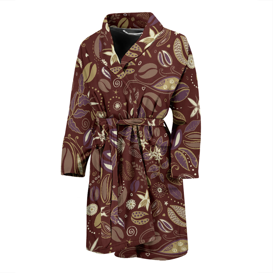 Coffee Bean Flower Pattern Men'S Bathrobe