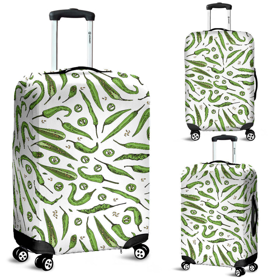 Hand Drawn Sketch Style Green Chili Peppers Pattern Luggage Covers
