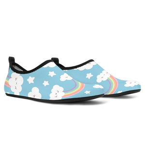 Cute Rainbow Clound Star Pattern Blue Background Aqua Shoes