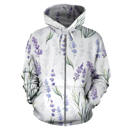 Hand Painting Watercolor Lavender Zip Up Hoodie