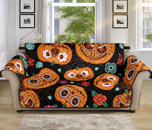 Pumpkin flowers spiderweb Halloween theme Sofa Cover Protector