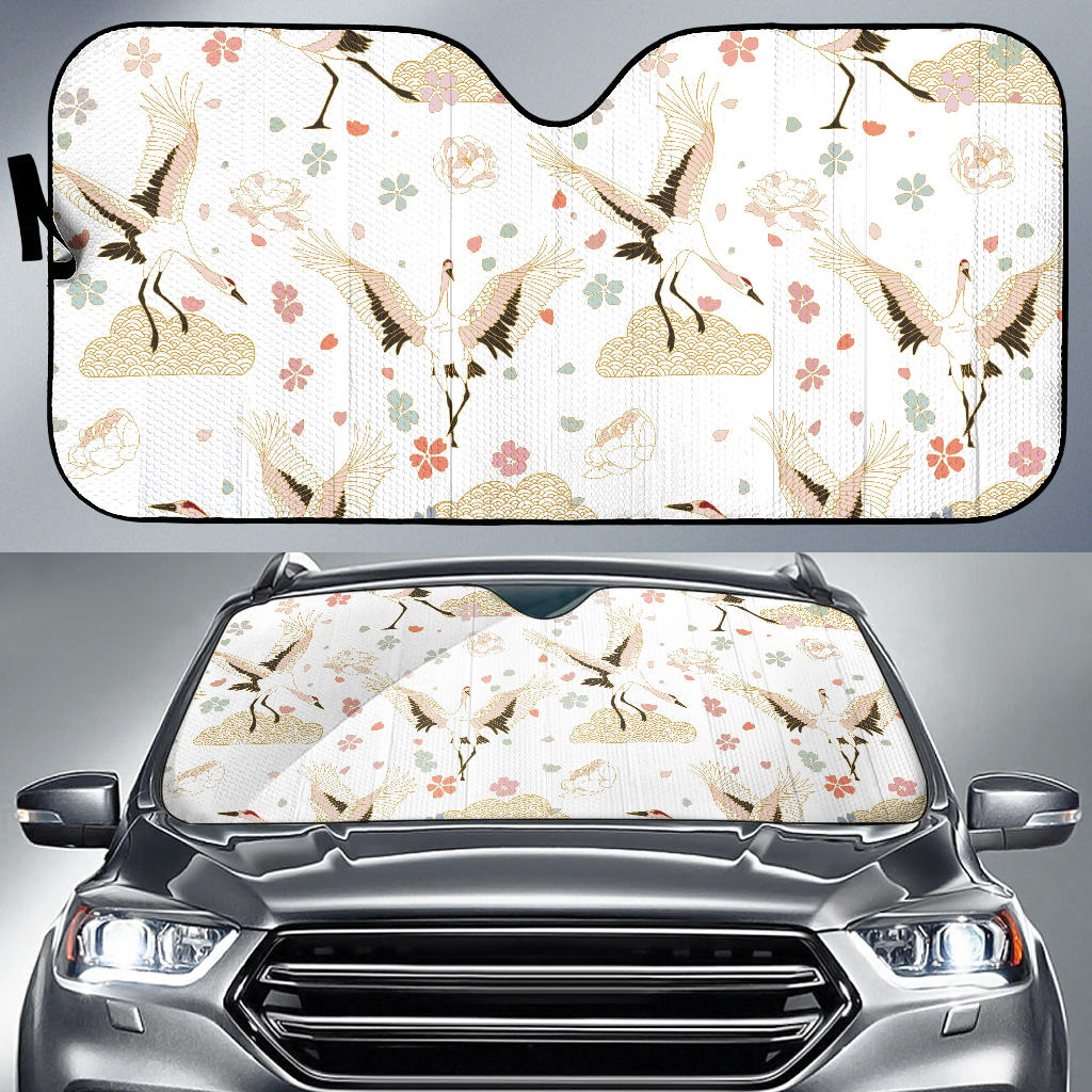 Beautiful Japanese Cranes Pattern Car Sun Shade