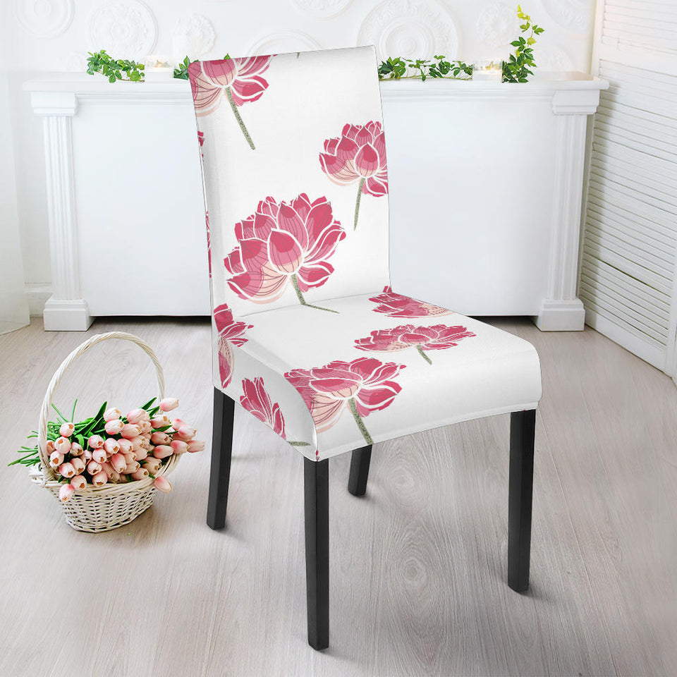 Pink Lotus Waterlily Pattern Dining Chair Slipcover