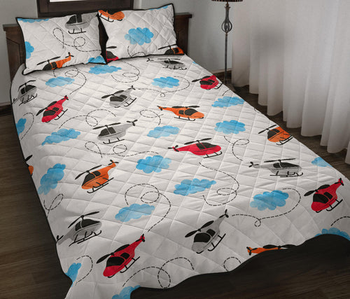 Watercolor helicopter cloud pattern Quilt Bed Set