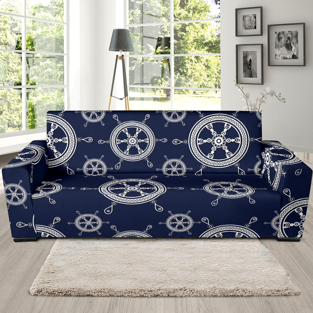 Nautical Steering Wheel Design Pattern Sofa Slipcover
