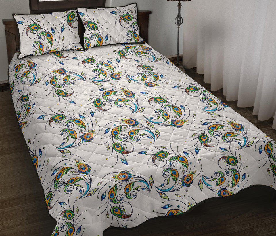 Peacock feather pattern Quilt Bed Set