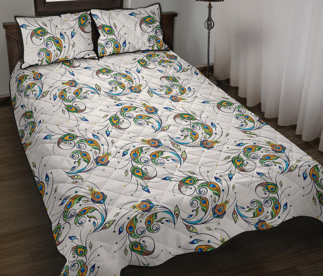 Peacock feather pattern Quilt Bed Set
