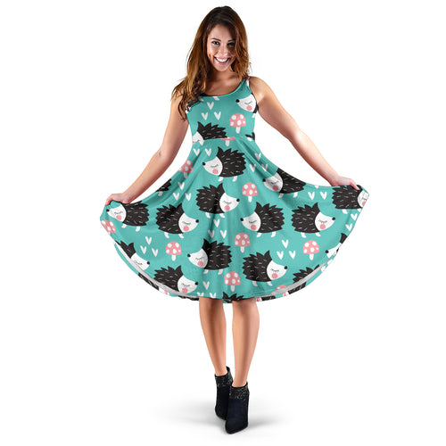 Hedgehog Pattern Print Design 03 Sleeveless Midi Dress