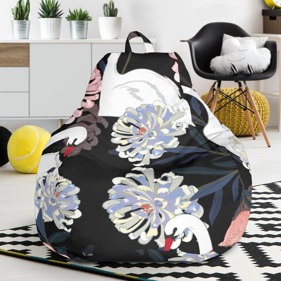 White Swan Blooming Flower Pattern Bean Bag Cover