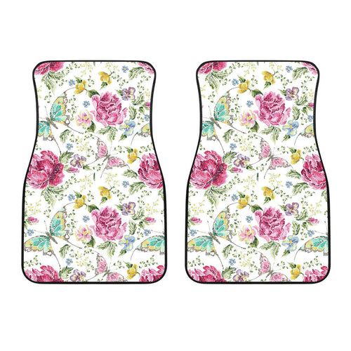 Hand Drawn Butterfly Rose  Front Car Mats