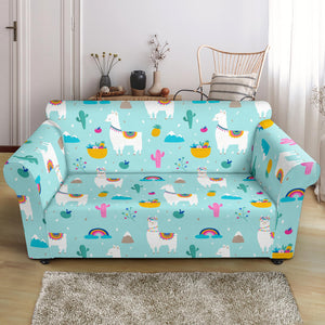 Llama Alpaca Cactus Leaves Pattern Loveseat Couch Slipcover