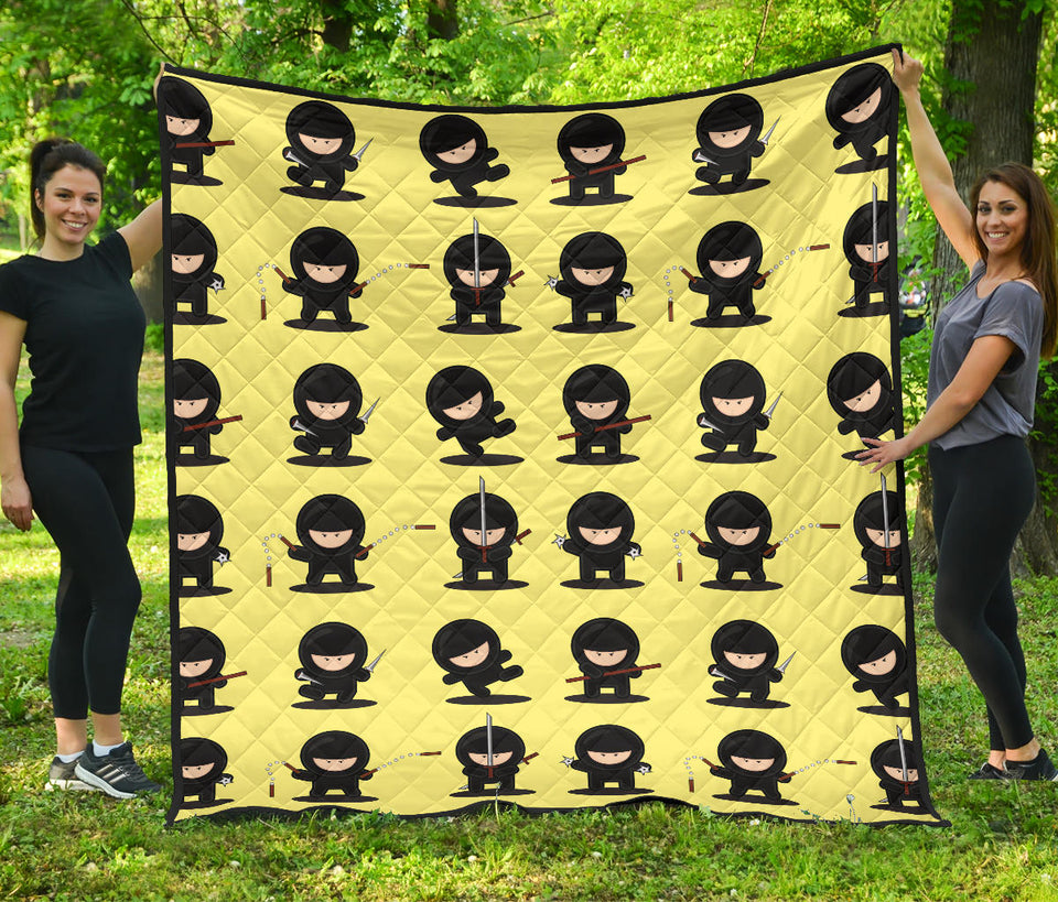 Cute Ninja Yellow Background Premium Quilt