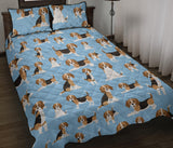Beagle dog blue background pattern Quilt Bed Set