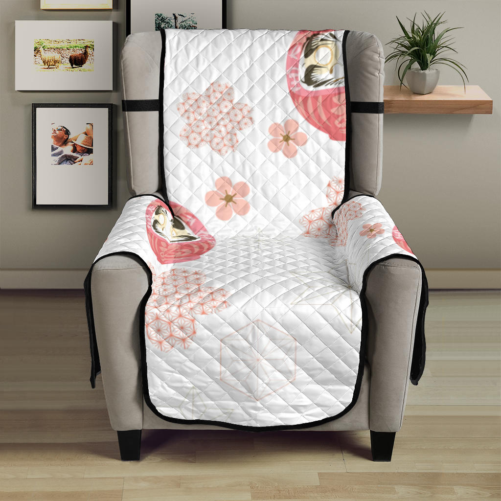 Daruma japanese wooden doll cherry blossom flower pattern Chair Cover Protector