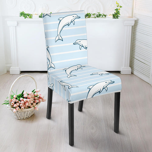 Dolphin Blue Striped Background Dining Chair Slipcover