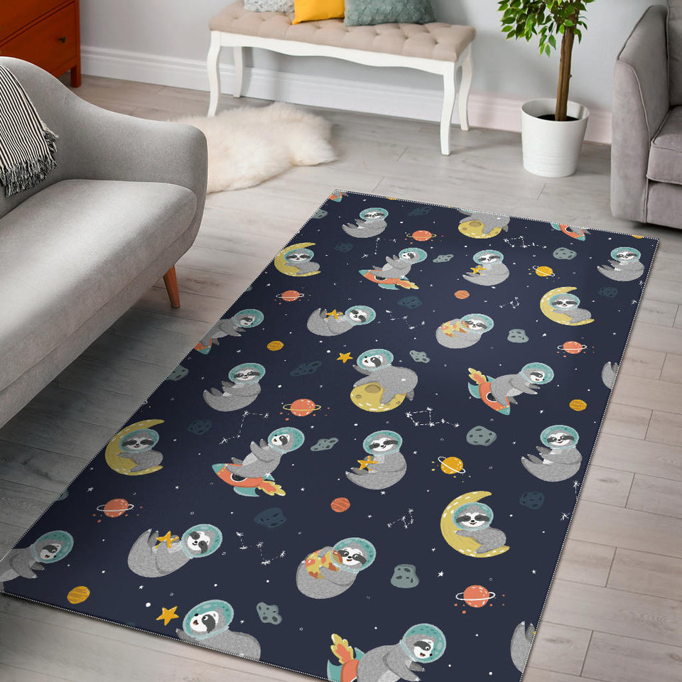 Cute Sloth Astronaut Star Planet Rocket Pattern Area Rug