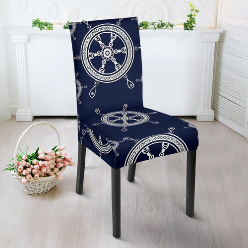Nautical Steering Wheel Design Pattern Dining Chair Slipcover