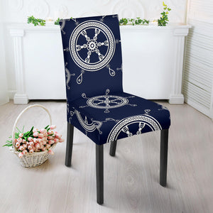 Nautical Steering Wheel Design Pattern Dining Chair Slipcover