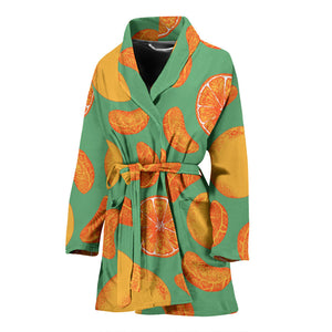 Orange Fruit Pattern Green Background Women'S Bathrobe