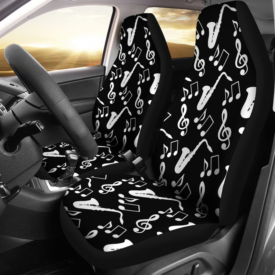 Saxophone Music Notes Treble Clef Black White Theme  Universal Fit Car Seat Covers