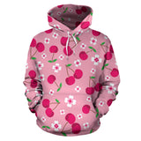 Cherry Flower Pattern Pink Background Men Women Pullover Hoodie