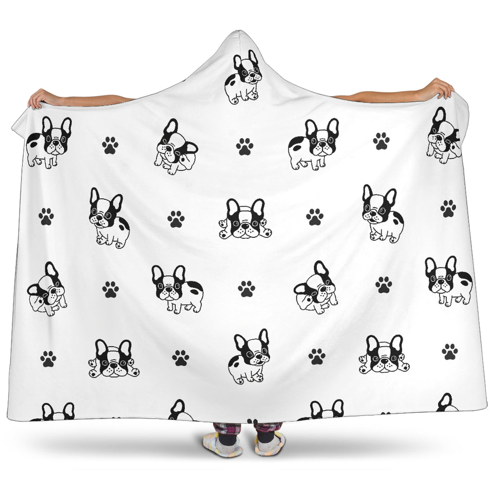 Cute French Bulldog Paw Pattern Hooded Blanket