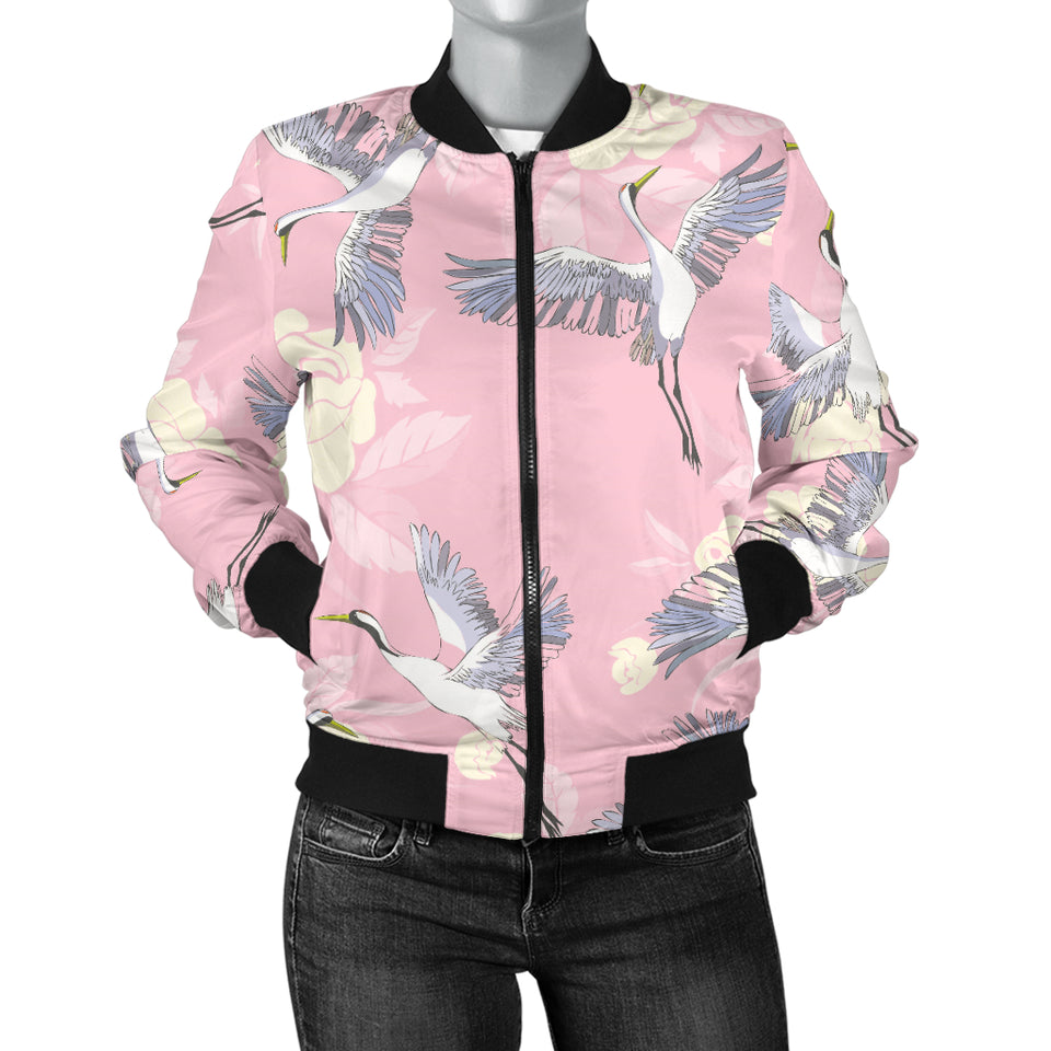 Japanese Crane Rose Pattern Women'S Bomber Jacket