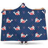Cute Sea Lion Seal Christmas Hat Candy Cane Heart Pattern Hooded Blanket