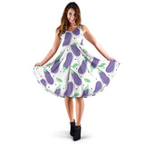 Eggplant Pattern Print Design 05 Sleeveless Midi Dress