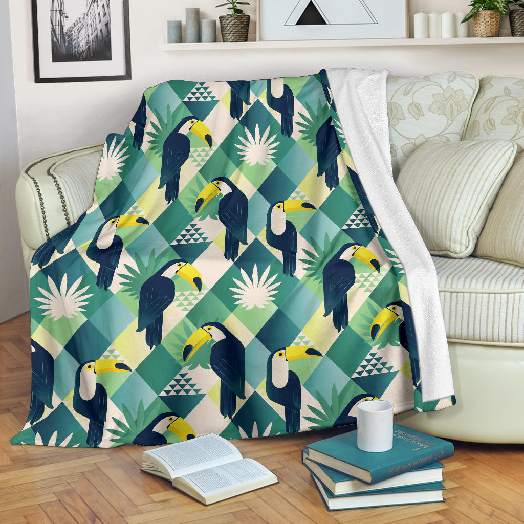 Toucan Tropical Leaves Design Pattern  Premium Blanket