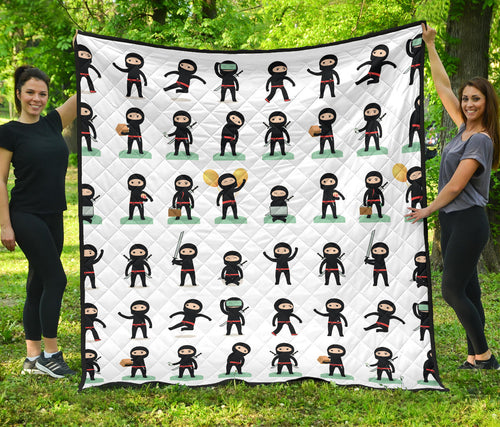 Cute Ninja Katana Sword Pattern Premium Quilt