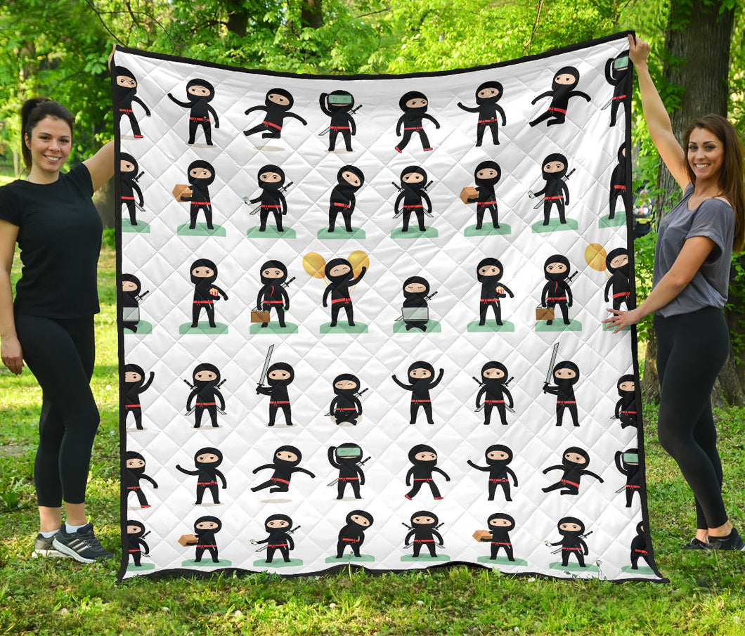 Cute Ninja Katana Sword Pattern Premium Quilt