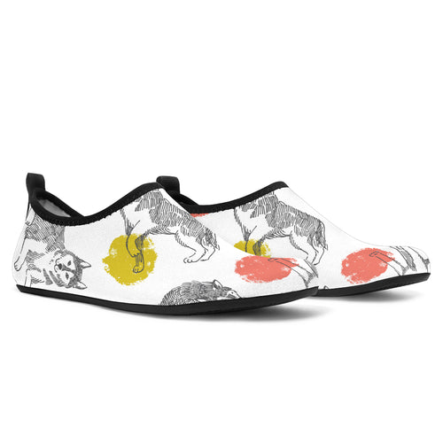 Siberian Husky And Colorful Circle Pattern Aqua Shoes