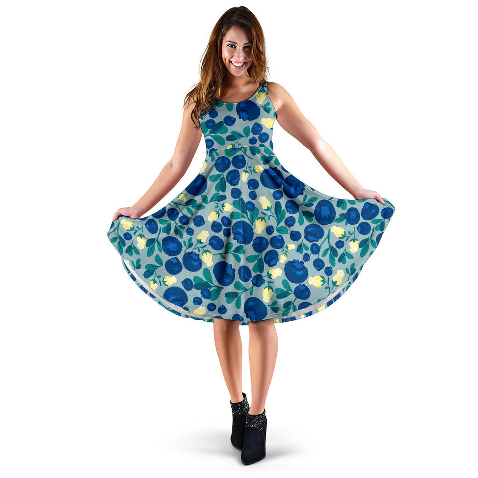 Blueberry Design Pattern Sleeveless Midi Dress