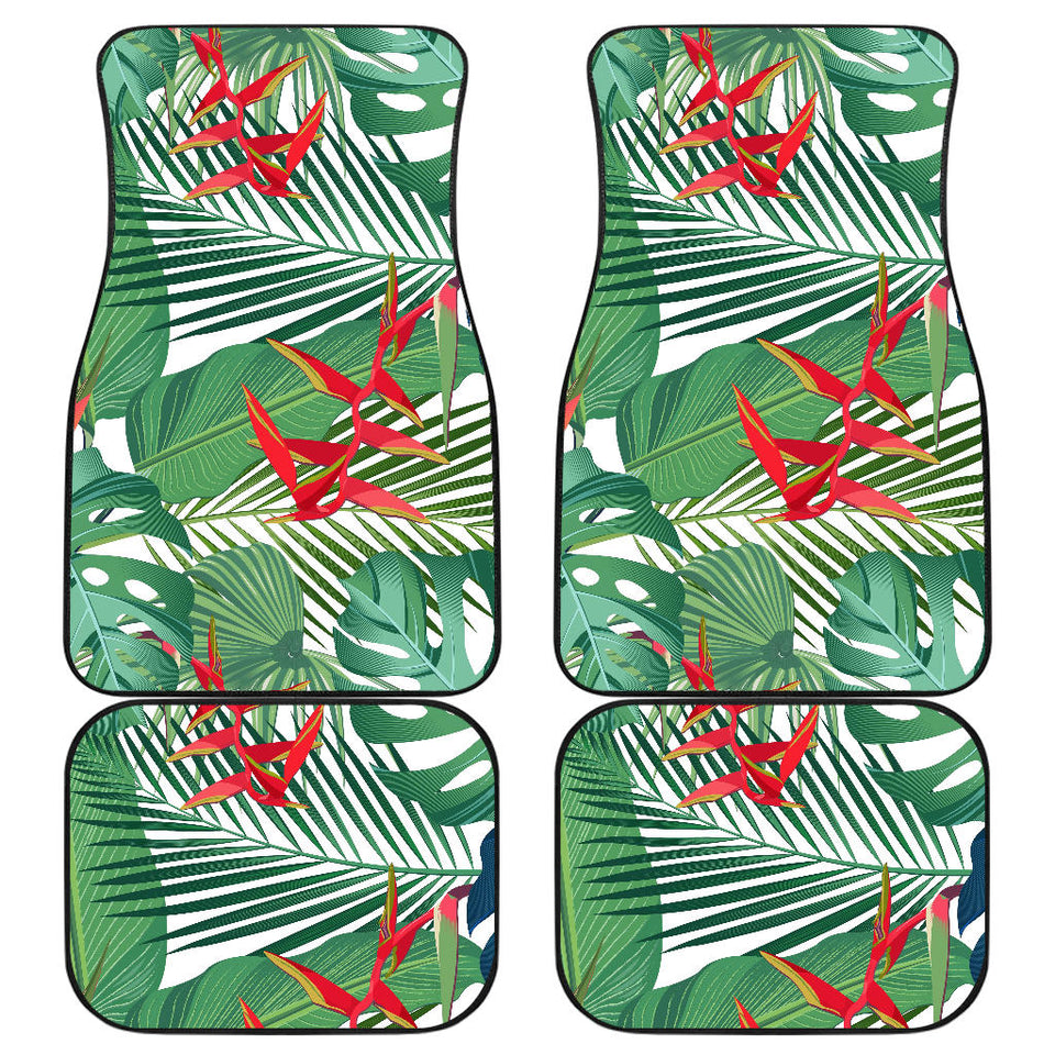 Heliconia Palm And Monstera  Leaves Pattern Front And Back Car Mats
