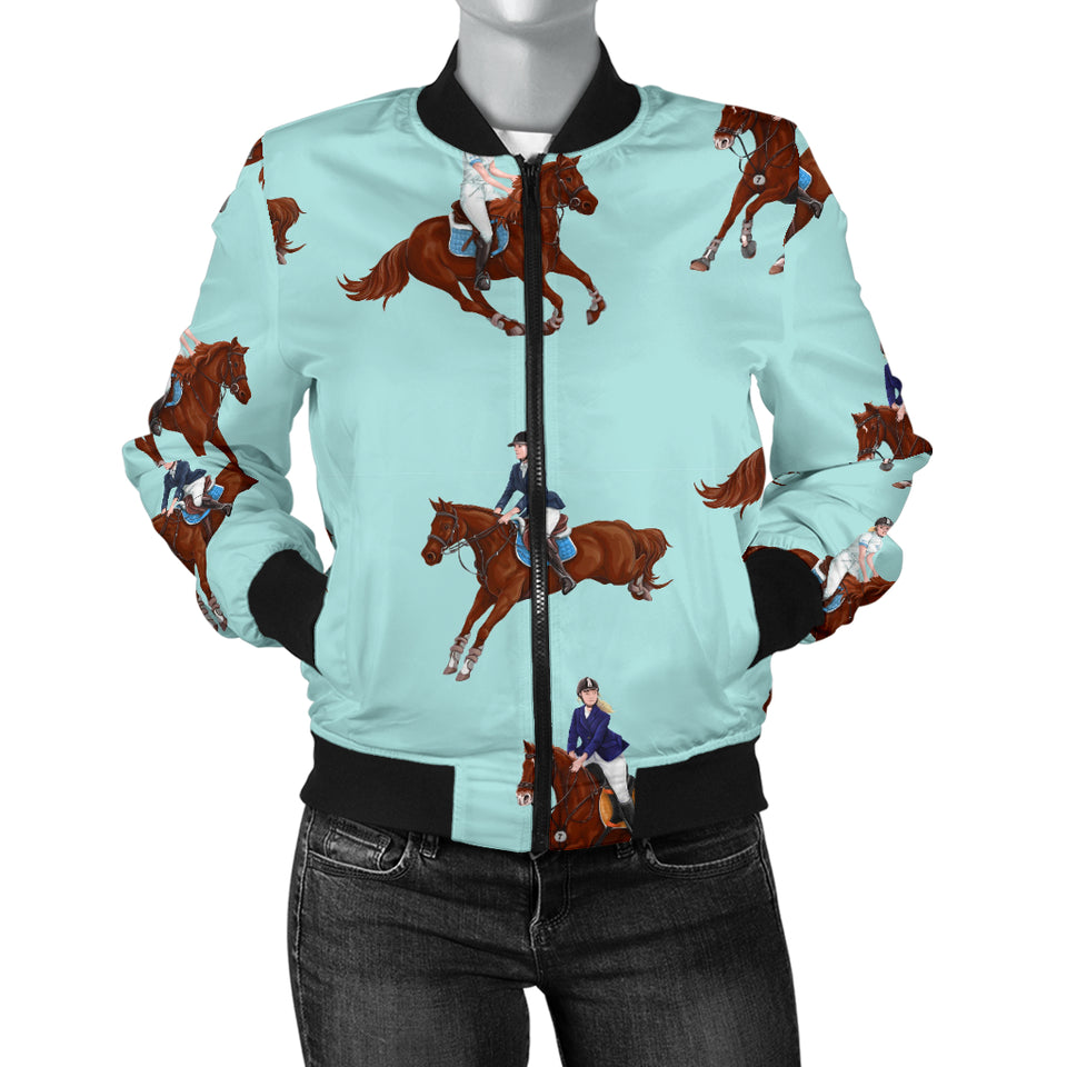 Horses Running Horses Rider Pattern Women'S Bomber Jacket