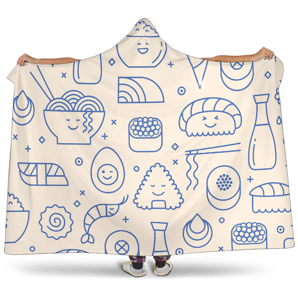 Cute Sushi Icon Pattern Hooded Blanket