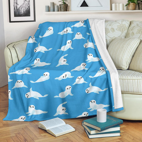 Cute Sea Lion Seal Pattern Background Premium Blanket