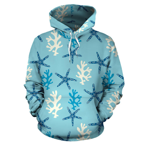 Blue Starfish Coral Reef Pattern Men Women Pullover Hoodie