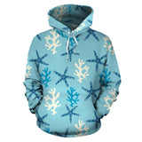 Blue Starfish Coral Reef Pattern Men Women Pullover Hoodie