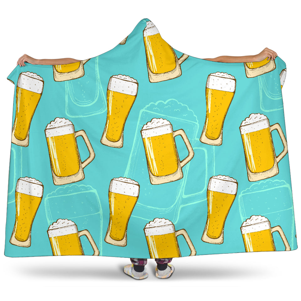 Beer Pattern Green Background Hooded Blanket