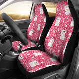 Maneki Neko Lucky Cat Sakura Pink Background Universal Fit Car Seat Covers