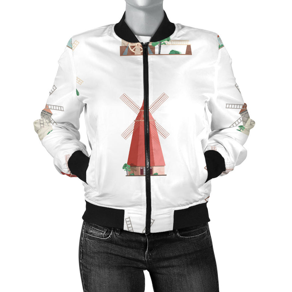 Windmill Design Pattern Women'S Bomber Jacket