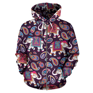 Elephant Indian Style Ornament Pattern Zip Up Hoodie