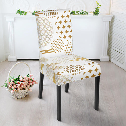 Beautiful Gold Japanese Pattern Dining Chair Slipcover