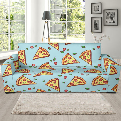 Hand Drawn Pizza Blue Background Sofa Slipcover