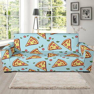 Hand Drawn Pizza Blue Background Sofa Slipcover
