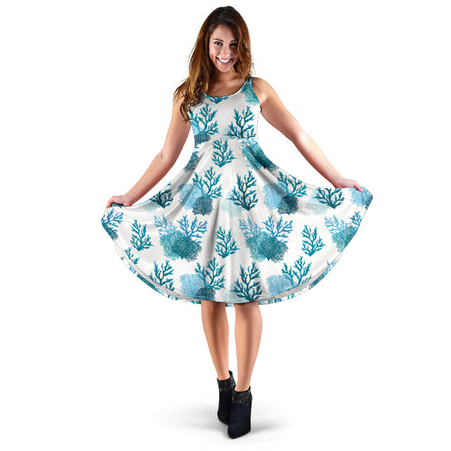Coral Reef Pattern Print Design 04 Sleeveless Midi Dress